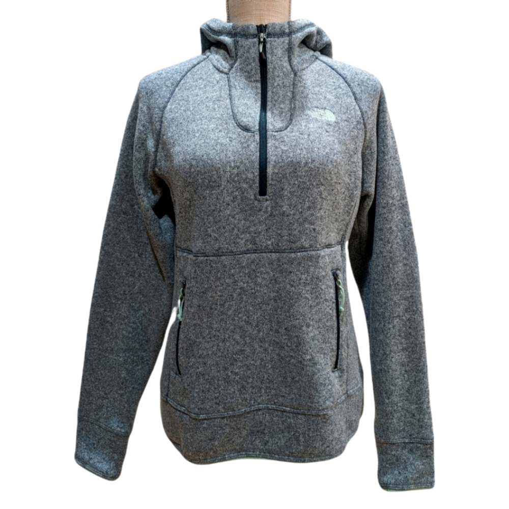 The North Face Women's Grey Turquoise Half Zip Pullover Sweater Pouch Zip Size S